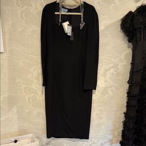 Prada Elegant Black Long Sleeve Dress with belt